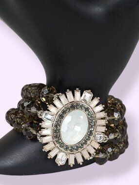 3-Strand Crystal Beaded Pink Accent Stretch Bracelet